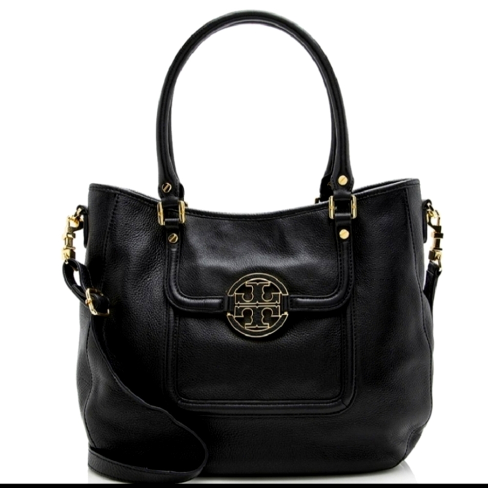 Tory Burch Black Amanda Double Handle Classic Convertible Hobo/ Crossbody...